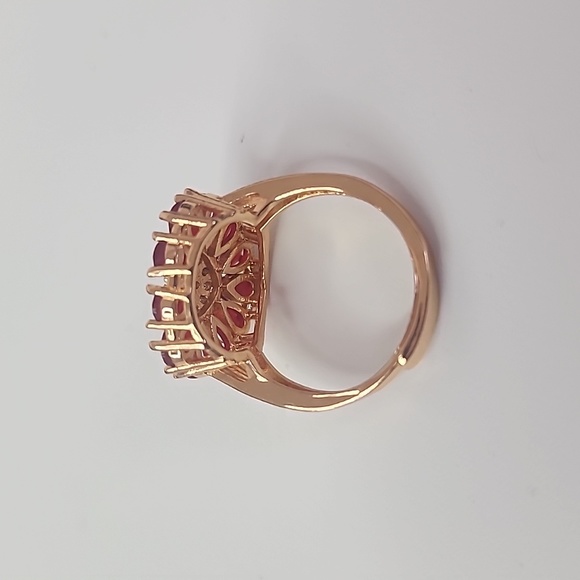 Ruby Red Zirconia Heart Shaped Ring Gold Plated Adjustable New - Picture 6 of 9